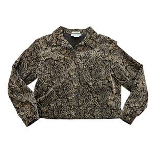Vtg Jones NY Cropped Corduroy Jacket Womens 16P Brown Paisley Preppy Shacket